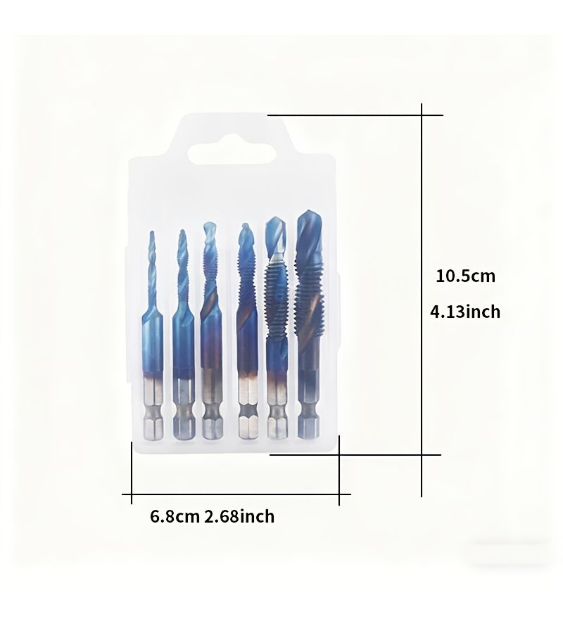 Titanium Coated Hexagonal Shank Tap Set 6 Piece Blue Long Style Metal Threading Tool - Image 2