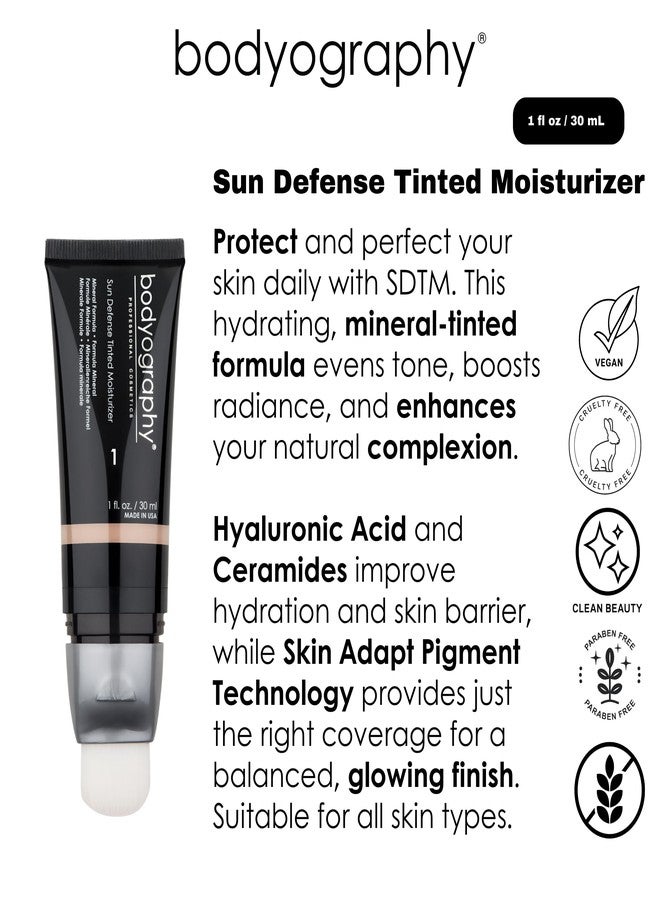 Bodyography Sun Defense Tinted Moisturizer, 1.5 oz | Lightweight SPF Tint with Hyaluronic Acid & Mineral Pigments | Hydrating, Vegan Sheer Coverage for All Skin Types, Dark - Image 2
