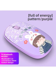 Direct Bluetooth Wireless Mouse Mute Rechargeable Cartoon Cute Girl Desktop Laptop Office-Color:Bluetooth Version [full Of Vitality] Purple