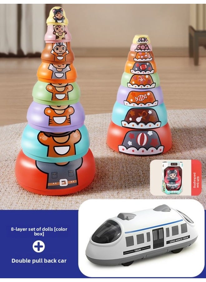 Generic - Children's Russian Matryoshka Dolls Jenga For More Than One Month Old Jenga Cup One-Year-Old Baby Educational Toy Circle Early Education-Color:Simulated Two-way Pull-back Car + 8-layer Matryoshka Animal Jenga - Image 1