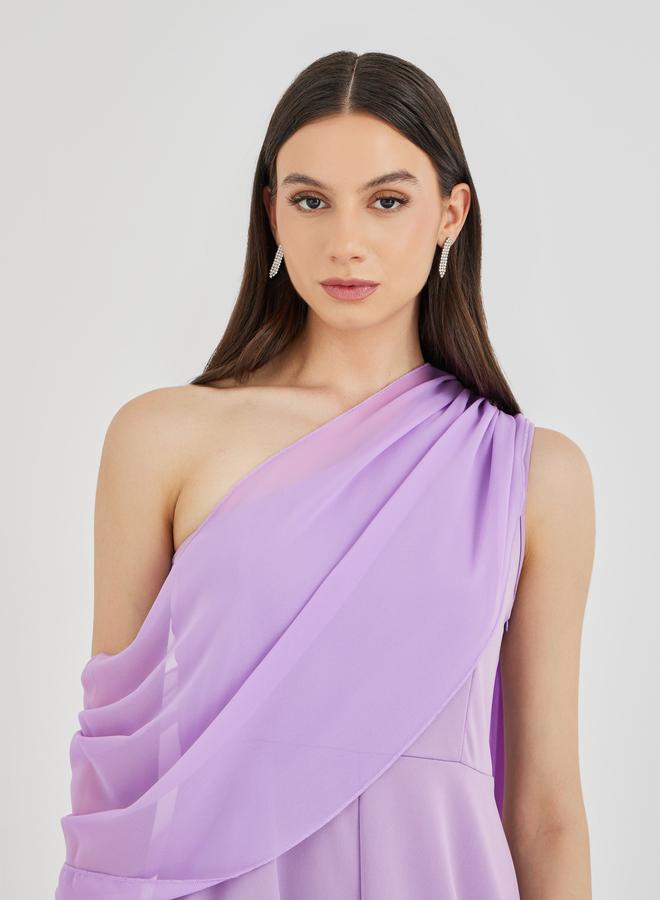 Take Two Solid One Shoulder Detail A-Line Midi Dress - Image 4