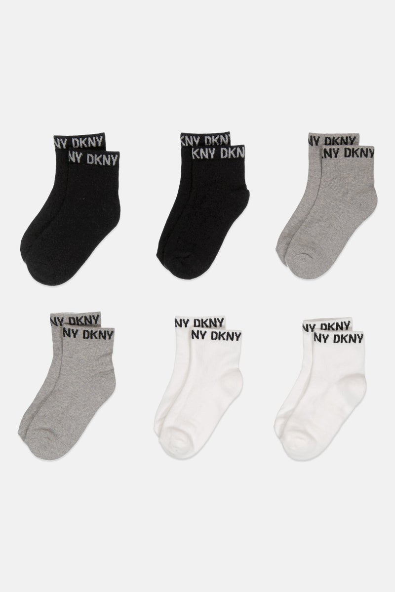 DKNY Kids Boy 6 Pair Brand Logo Ankle Socks, Multicolor - Image 1