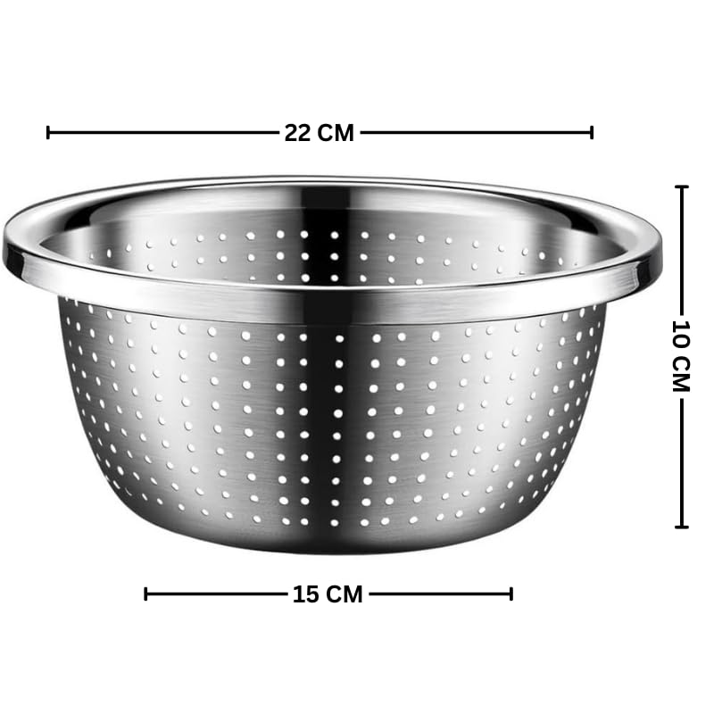 Valajogi Stainless Steel Multifunction Vegetable with Salad Baskets Fine Mesh Strainer Colander Basin Drainer Kitchen Rice Sieve Sifters for Pasta Noodles Vegetables Fruits Perforation Baskets22cm - Image 2