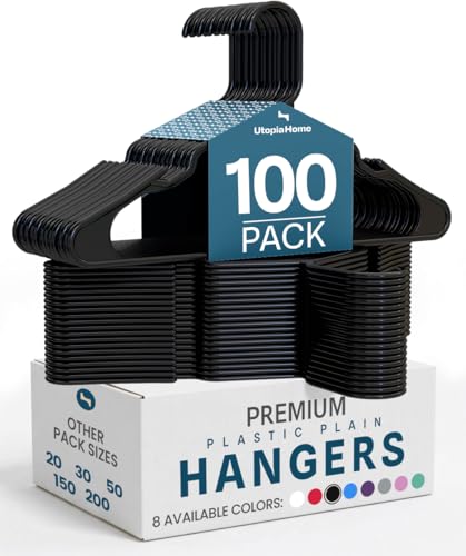 Utopia Home Plastic Hangers 100 Pack Perfect Space Saving Clothes Hanger Durable and Strong Perfect Closet Organizers with Shoulder Grooves Black - Image 1