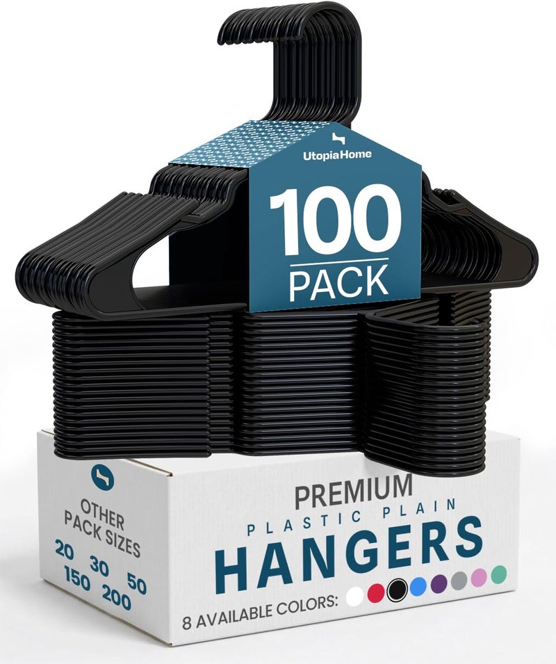 Utopia Home Plastic Hangers 100 Pack Perfect Space Saving Clothes Hanger Durable and Strong Perfect Closet Organizers with Shoulder Grooves Black - Image 2