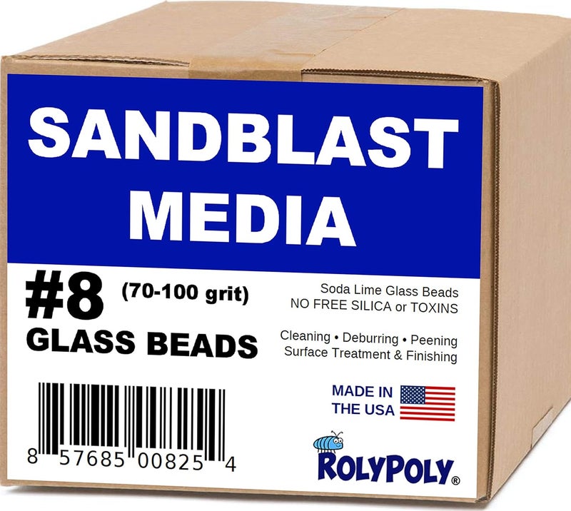 Roly Poly Sandblasting Media Glass Beads #8 Medium 70-80 Grit (10 LBS) for Sandblaster Abrasive, Blasting Gun, Sand Blast Cabinet - Image 1