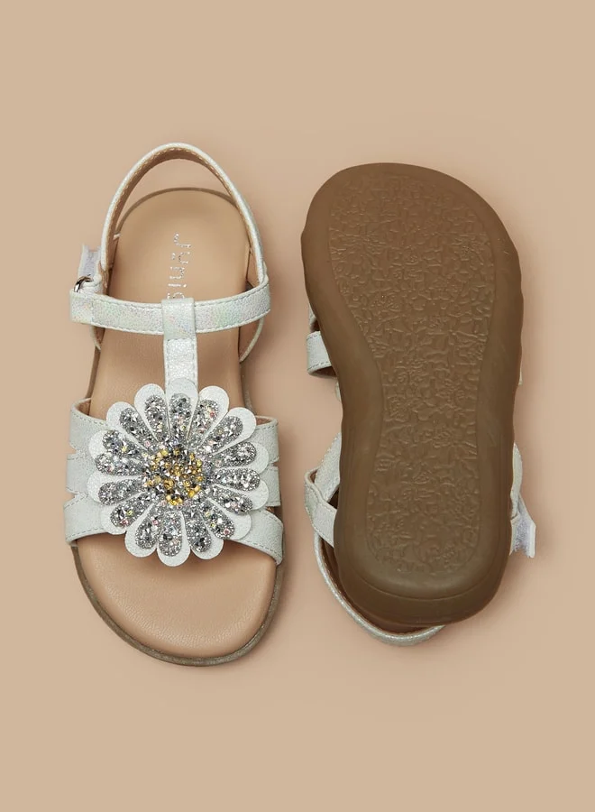 JUNIORS Girls Embellished Sandals With Hook And Loop Closure