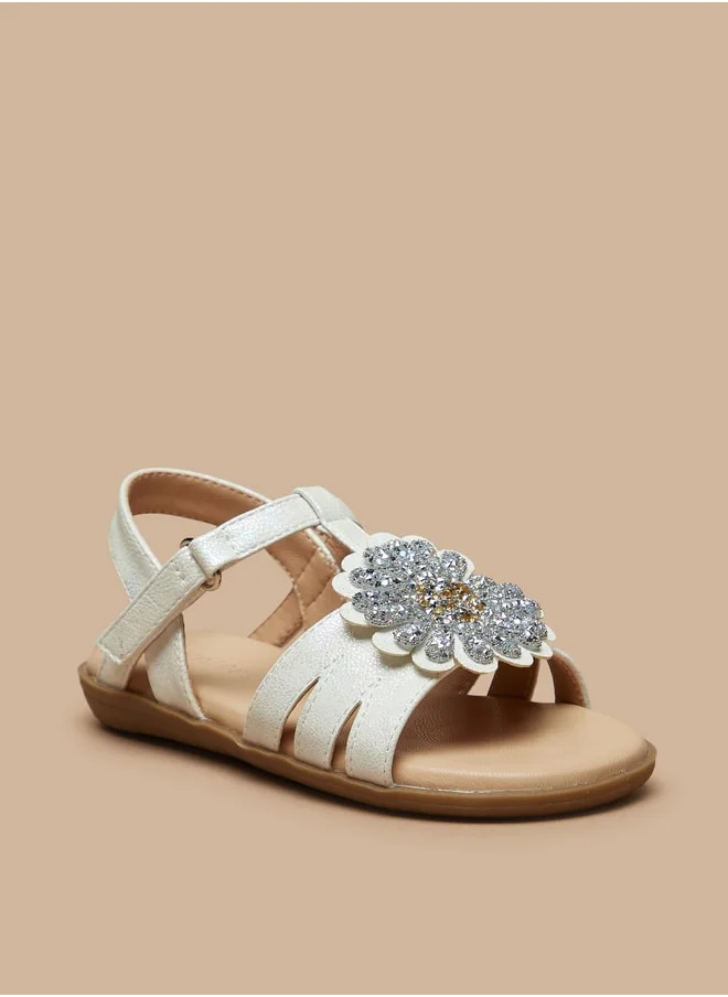 جونيورز Girls Embellished Sandals With Hook And Loop Closure