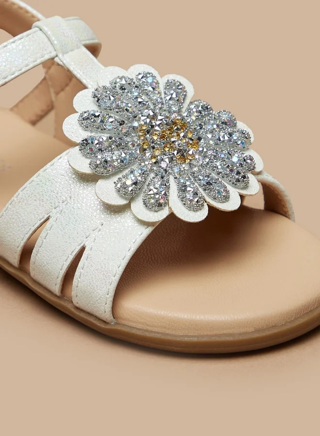 JUNIORS Girls Embellished Sandals With Hook And Loop Closure