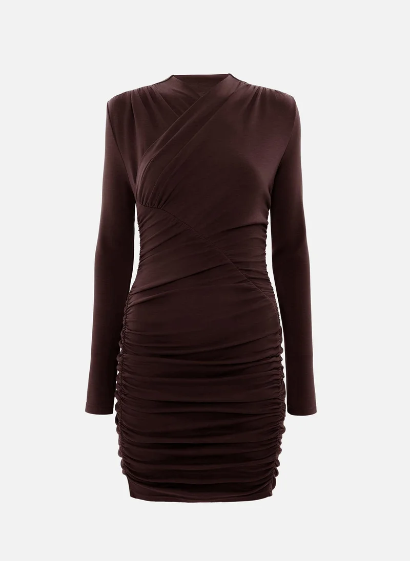 Lichi  Jersey mini dress with asymmetrical gathering at the front for Women | Best Price UAE