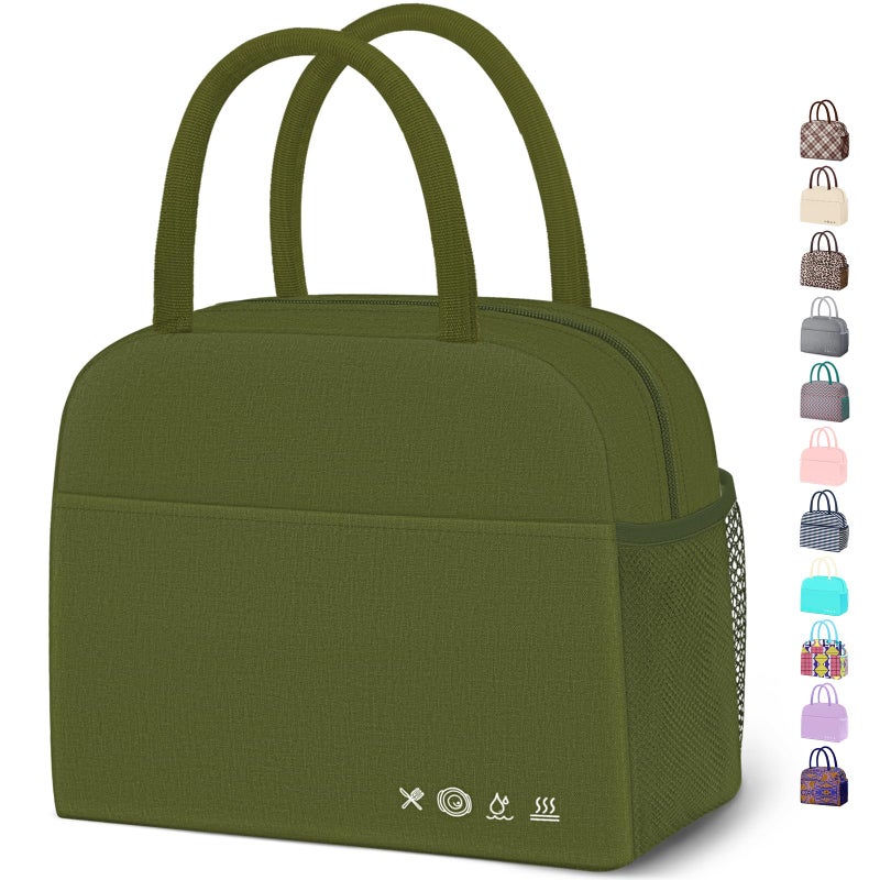 DALINDA Lunch Bag Lunch Box for Women Men Reusable Insulated Lunch Tote Bag High Capacity for Travel Work Picnicarmy green