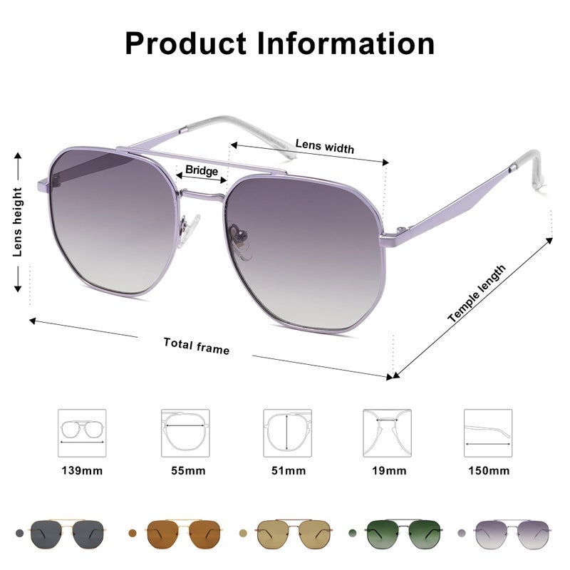 SOJOS Classic Square Aviator Sunglasses for Women Men Retro Hexagon UV400 Protection Shades SJ1222, Light Purple/Light Purple - Image 4