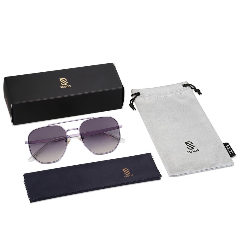 SOJOS Classic Square Aviator Sunglasses for Women Men Retro Hexagon UV400 Protection Shades SJ1222, Light Purple/Light Purple - Image 5