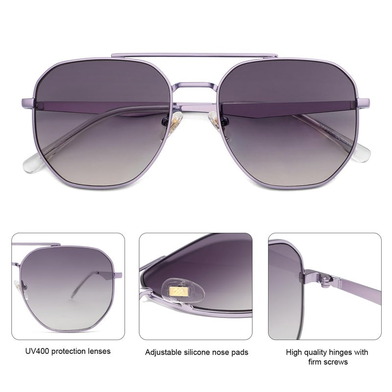 SOJOS Classic Square Aviator Sunglasses for Women Men Retro Hexagon UV400 Protection Shades SJ1222, Light Purple/Light Purple - Image 3