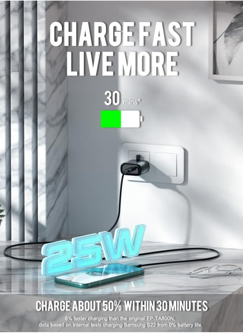 ELTRAZONE - Fast Charger for Samsung Galaxy S24 S23 Ultra S23+ S23 S22 Ultra S22+ S22 S21 Ultra S21+ S21 A54 A53 A52 A32 25W USB C Plug with 1.5M Type C Cable Adaptive Fast Charging, Folding Plug - Image 1