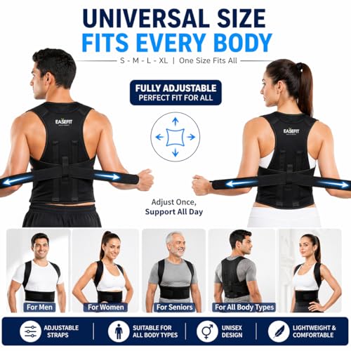 EASEFIT Posture Corrector Belt for Men & Women | Back & Shoulder Support Brace for Pain Relief | Adjustable, Breathable Back Straightener | Wear Under Clothes | Universal Fit | Made in India | 1 Year Warranty - Image 3