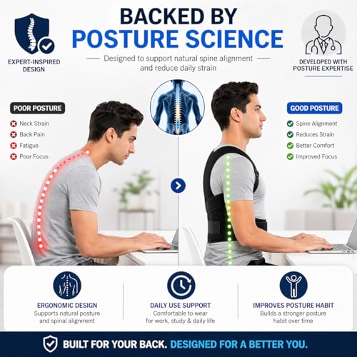 EASEFIT Posture Corrector Belt for Men & Women | Back & Shoulder Support Brace for Pain Relief | Adjustable, Breathable Back Straightener | Wear Under Clothes | Universal Fit | Made in India | 1 Year Warranty - Image 5
