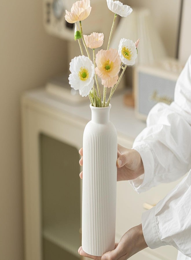 vaurcesa Modern Ceramic Vase Set, White Ribbed Matte Design, 3-Piece Decorative Vases for Home, Living Room, Office (White) - Image 4