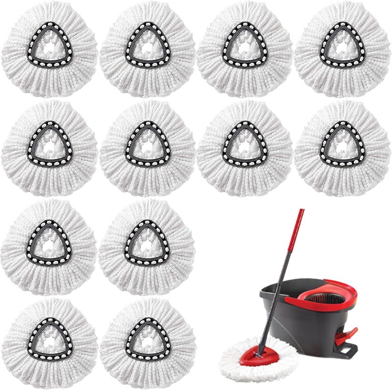 HANDRERLEE 12Pcs Spin Mop Replacement Heads, White Large 360° Easy Wring Spin Mop 100% Microfiber Refill, Easy Cleaning Spin Mop Heads, Deep Clean, Machine Washable for Easy House Cleaning Floor Mopping - Image 1