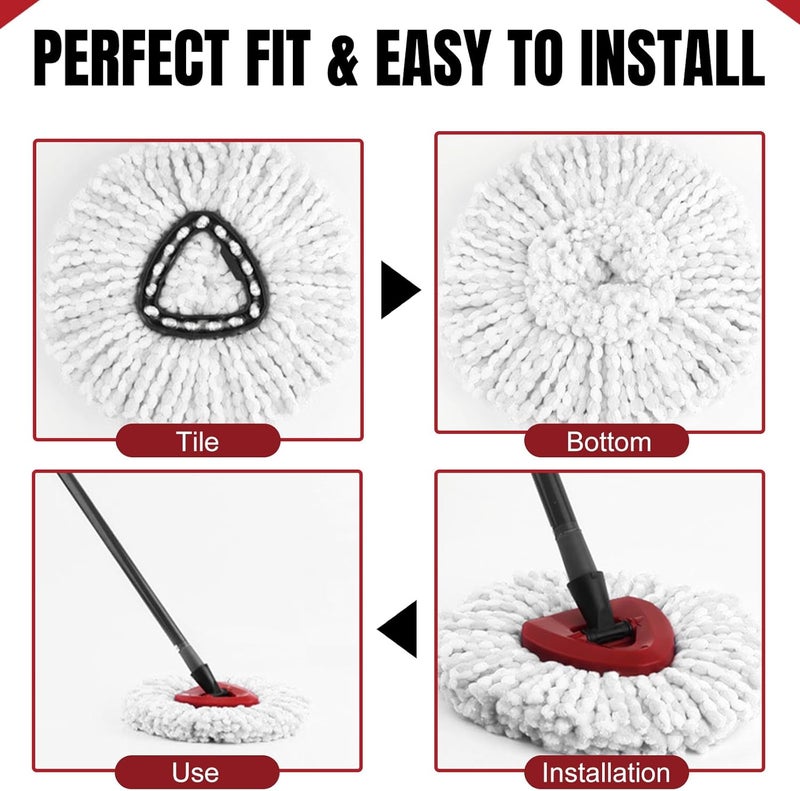 HANDRERLEE 12Pcs Spin Mop Replacement Heads, White Large 360° Easy Wring Spin Mop 100% Microfiber Refill, Easy Cleaning Spin Mop Heads, Deep Clean, Machine Washable for Easy House Cleaning Floor Mopping - Image 4