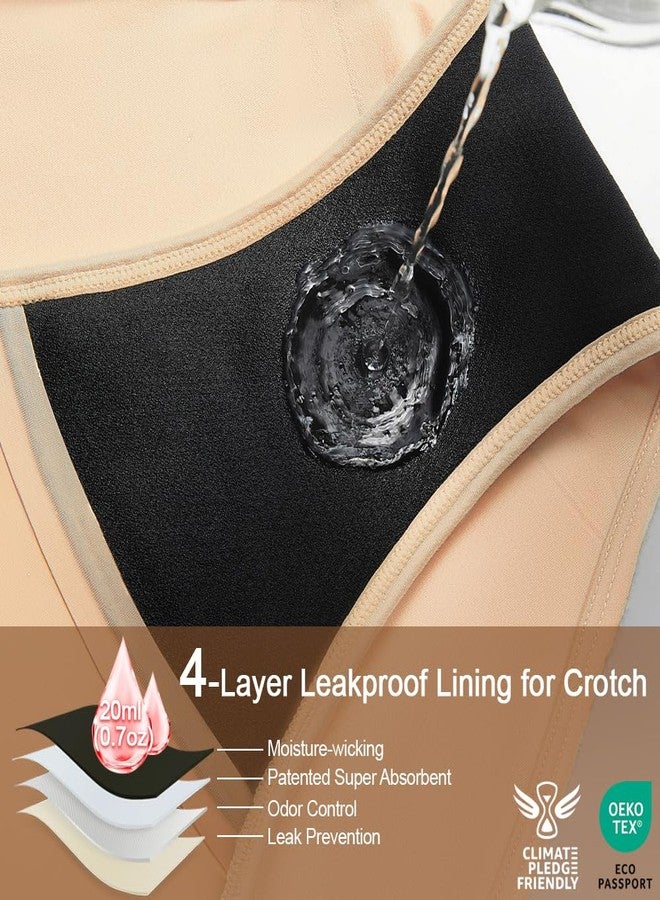 Battewa Leakproof Underwear for Women Low-Waist Bikini Light Incontinence Leak Protection, 20ml Absorbency Washable Reusable High-Cut Hipster Briefs 3Pack (Beige, Large - Image 2