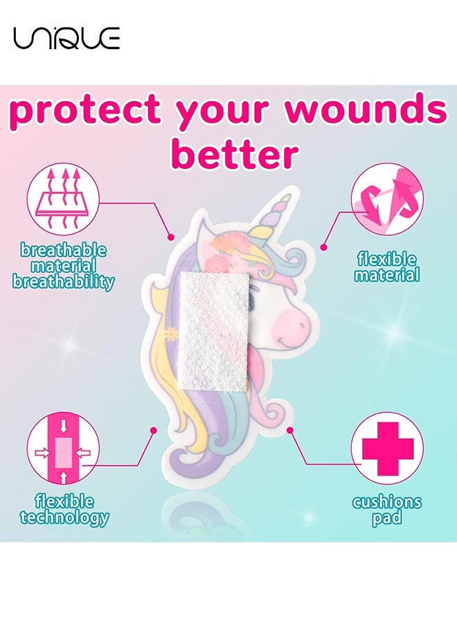 30Pcs Cartoon Bandage Strip Bandage, PE Material Hemostatic Waterproof Adhesive Bandage Strip Combo Pack, 10 Styles of Unicorn Kids Bandages，Home First Aid Bandages