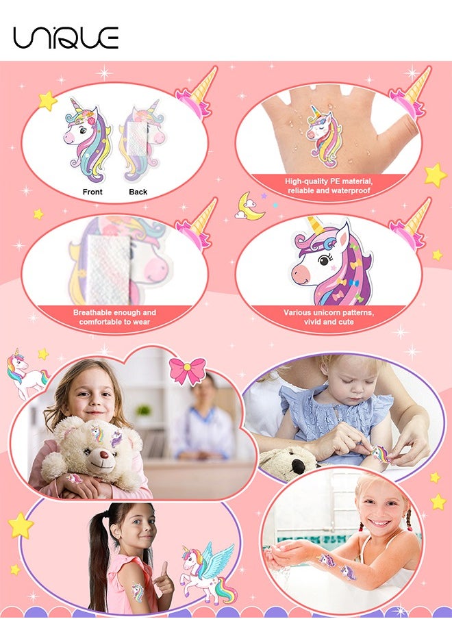 30Pcs Cartoon Bandage Strip Bandage, PE Material Hemostatic Waterproof Adhesive Bandage Strip Combo Pack, 10 Styles of Unicorn Kids Bandages，Home First Aid Bandages
