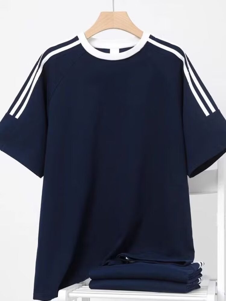 Solid Color All-Match Short-Sleeved T-Shirt Men'S Summer Instagram Popular Brand Classic Three-Bar Raglan Sleeve Loose Casual Couple'S T-Shirt - Image 5