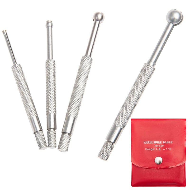 Beslands Hole Gauge Set, 1/8" to 1/2" Range, Telescoping Bore Gauge, Ball Type Small Telescopic Gage, 4 Pcs Full Round, inch/mm, High Precision (1/8" to 1/2") - Image 1