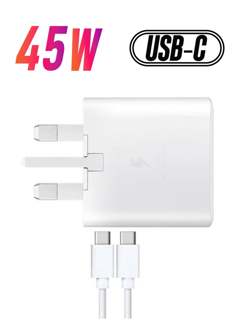 compatible Samsung 45W USB Type C UK Travel Adaptor with Cable, EP-TA845XBEGGB, BlackSamsung Original 45W Fast Charging USB-C Mobile Phone Mains Plug/Wall Charger, Genuine Samsung Charger - Image 1