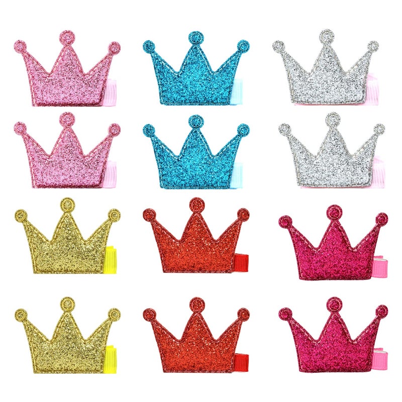 Honbay 12PCS Glitter Shiny Crown Hair Clips Adorable Hairpins Hair Accessories 6 Colors Glitter Powder