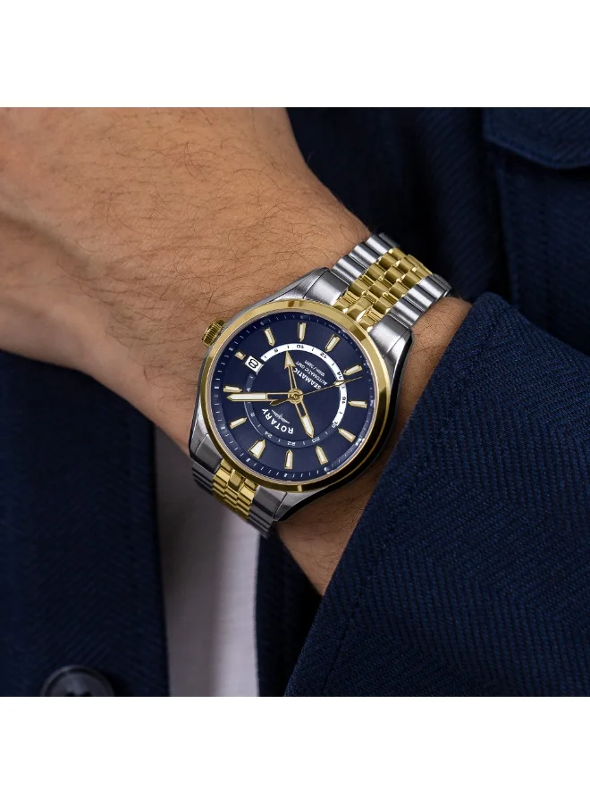 Rotary  Rotary Men's Seamatic 100 GMT 100M Water Resistance Silver & Gold Plated Stainless Steel - RGB10042/05Bracelet Watch for Men | Best Price UAE