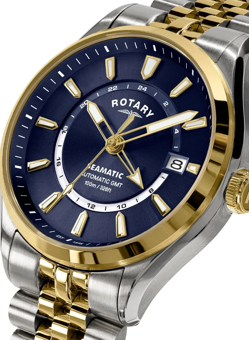 Rotary Men's Seamatic 100 GMT Automatic Watch, 40 mm, Blue Dial, Two-Tone Steel Bracelet