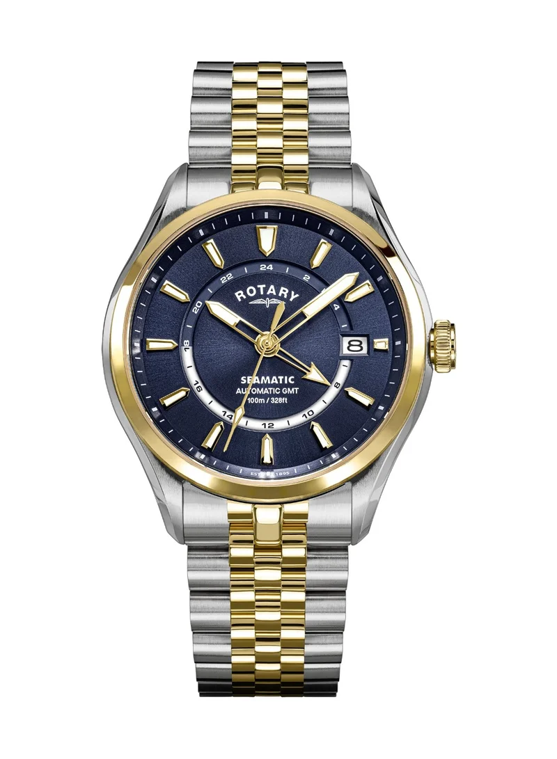 Rotary Men's Seamatic 100 GMT Automatic Watch, 40 mm, Blue Dial, Two-Tone Steel Bracelet