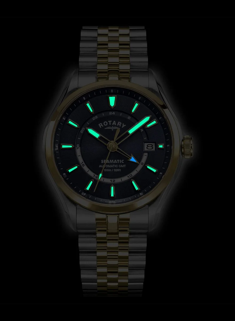 Rotary  Men's Seamatic 100 GMT Automatic Watch, 40 mm, Blue Dial, Two-Tone Steel Bracelet for Men | Best Price UAE
