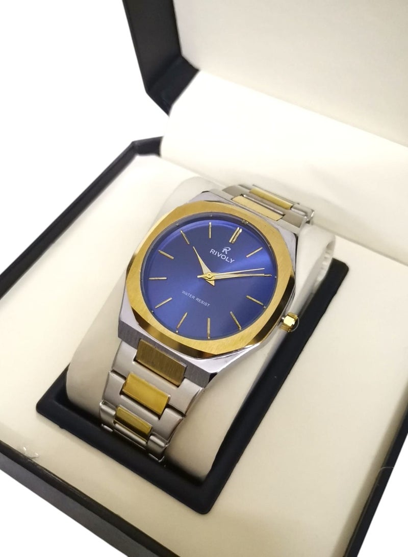 ريفولي ساعة يد للرجال من الستانلس ستيل بعرض انالوج وحركة كوارتز ، سهلة القراءة بتصميم عصري مقاوم للماء، ساعة يد كلاسيكية فاخرة بواجهة كبيرة - Image 1