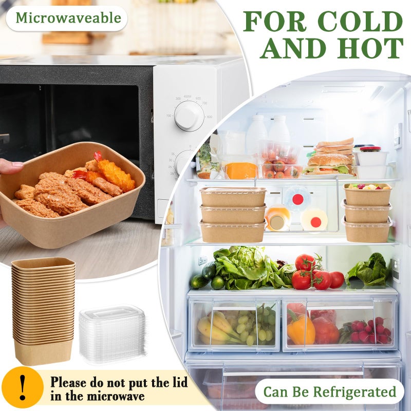 Maxdot 50 Pack Disposable Food Containers with Lids Paper Food Containers Bowls for Meal Prep, Salad, Ice Cream, Yogurt, Soup Bowls Party Leftover Box(Brown,19 oz) - Image 5