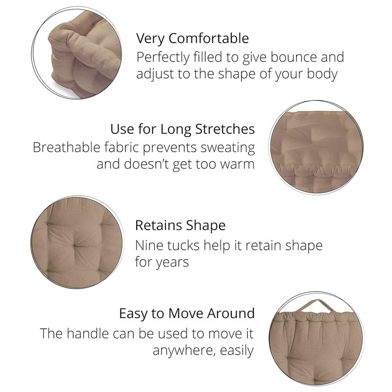 Encasa XO وسادة أرضية مربعة 40x40x8 سم | قماش مصبوغ صلب | وسادة كرسي مملوءة بالألياف الدقيقة ناعمة ومريحة للجلوس، التأمل، اليوغا | وسادة مقعد كبيرة للأرض، للاستخدام الداخلي/الخارجي - Image 3