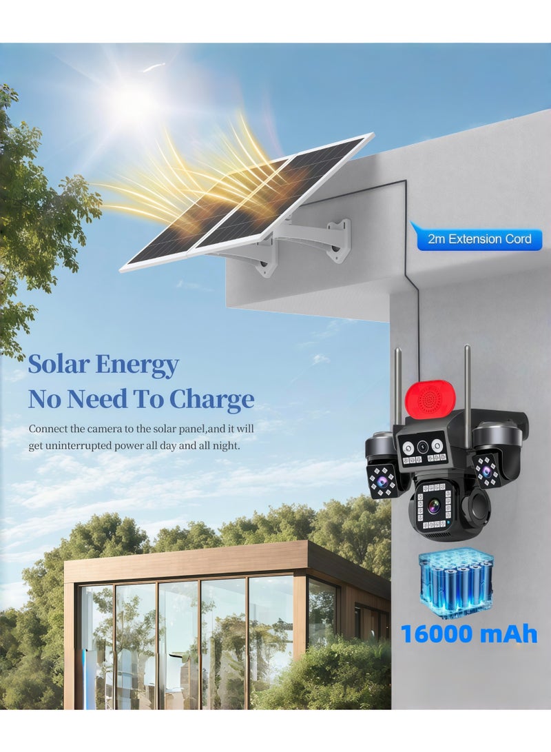 Generic AOV 20MP 8K Solar 4G Secruity Camera Four Triple Lens Four Views PTZ 360 Full Color Night Vision Outdoor PIR Human Detection，4 lenses show 4 views, motion detection + red - blue alerts, two - way talk—all - round! (With 128GB SD Card) - Image 4