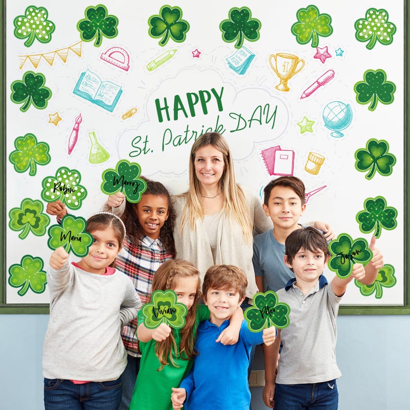 Hedeey Shamrocks Clover Cutouts for Classroom Bulletin Board Decorations,Large St. Patrick's Day Shamrock Paper Cutouts for School Office Ireland Party Supplies (6 x 6 Inch,40 Pcs) - Image 4