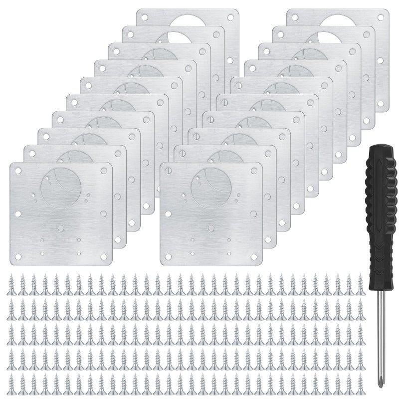 HexinYigjly 20 Pcs Cabinet Hinge Repair Plates Kits, Kitchen Cupboard Door Hinge Repair Plates, Stainless Steel Hinge Repair Fixing Bracket Plate Kit with Screws/Screwdriver for Kitchen Furniture Cabinet Door - Image 1