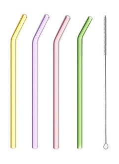 Generic Colorful Glass straw 4 pcs + 1 Brush for Cleaning, heat resistant Shalimo, Reusable Shalimo , glass drinking tube, non-disposable Shalimo  - Image 1