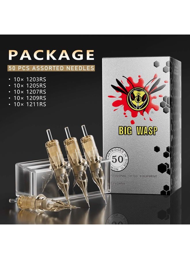BIGWASP (3rd Gen) 50pcs Assorted Disposable Cartridge Tattoo Needles Round Shader Mixed 3RS 5RS 7RS 9RS 11RS (#12 Standard RS) - Image 2