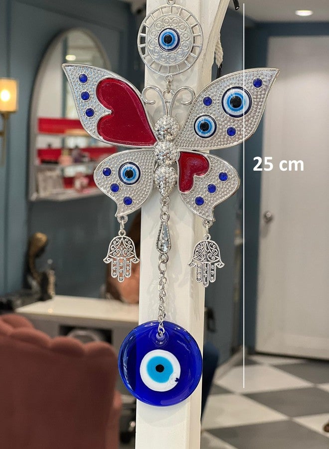 BLUE BEADS خرز أزرق، زينة منزلية، عين شريرة معلقة كهدية ديوالي، قلادة فراشة معلقة على الباب، زينة للسيارة، تميمة معلقة على الحائط/الباب للسيارة والمنزل والمكتب للحماية والبركة. - Image 5