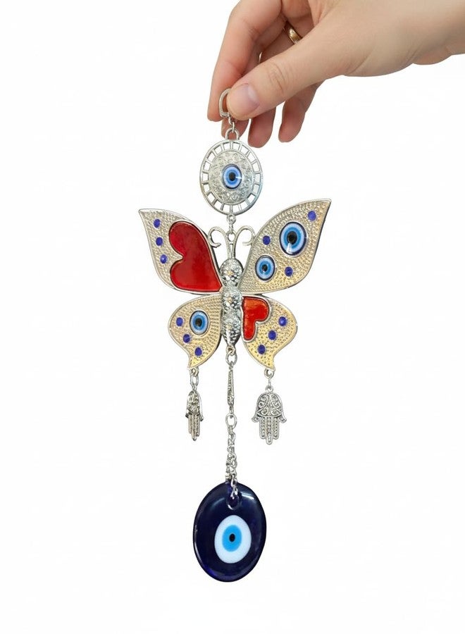 BLUE BEADS خرز أزرق، زينة منزلية، عين شريرة معلقة كهدية ديوالي، قلادة فراشة معلقة على الباب، زينة للسيارة، تميمة معلقة على الحائط/الباب للسيارة والمنزل والمكتب للحماية والبركة. - Image 1