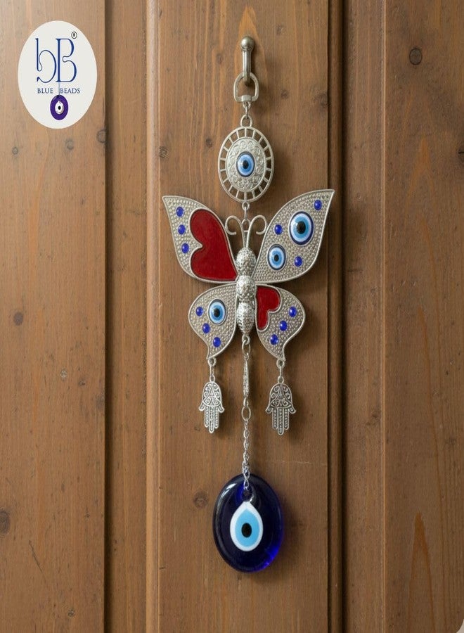 BLUE BEADS خرز أزرق، زينة منزلية، عين شريرة معلقة كهدية ديوالي، قلادة فراشة معلقة على الباب، زينة للسيارة، تميمة معلقة على الحائط/الباب للسيارة والمنزل والمكتب للحماية والبركة. - Image 3