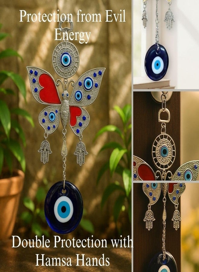 BLUE BEADS خرز أزرق، زينة منزلية، عين شريرة معلقة كهدية ديوالي، قلادة فراشة معلقة على الباب، زينة للسيارة، تميمة معلقة على الحائط/الباب للسيارة والمنزل والمكتب للحماية والبركة. - Image 4