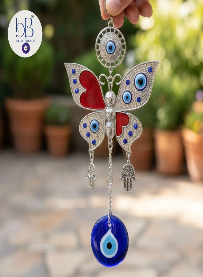 BLUE BEADS خرز أزرق، زينة منزلية، عين شريرة معلقة كهدية ديوالي، قلادة فراشة معلقة على الباب، زينة للسيارة، تميمة معلقة على الحائط/الباب للسيارة والمنزل والمكتب للحماية والبركة. - Image 2