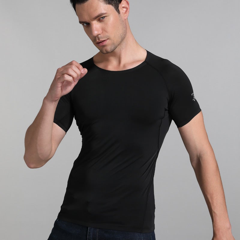Summer Ice-Silk Seamless T-Shirt for Men Black 