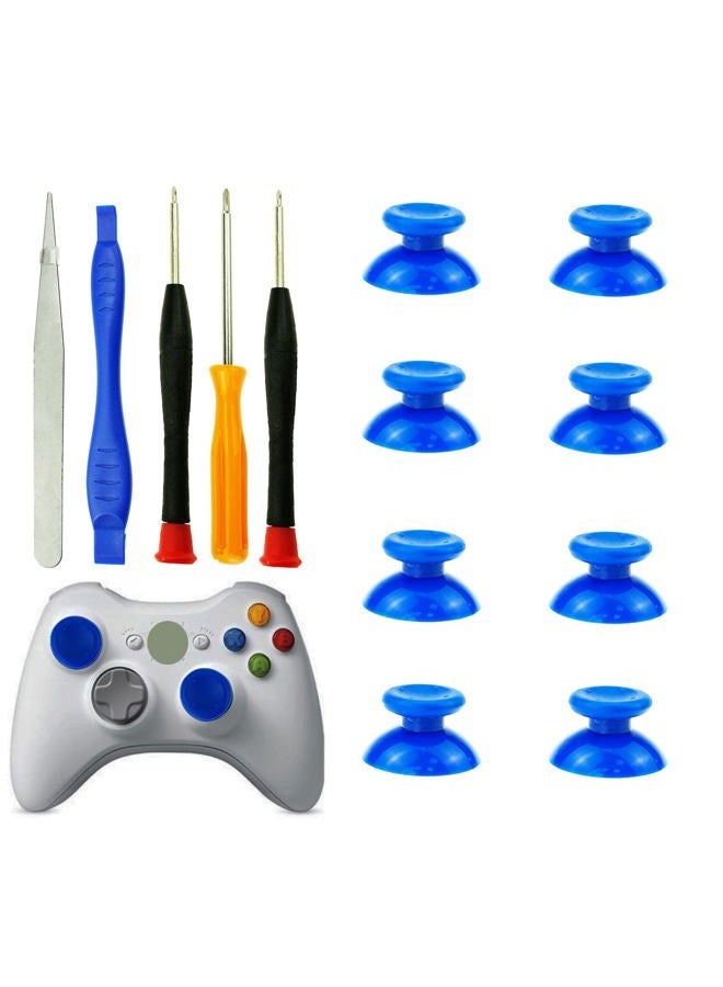 CTHTBZ 8PCS 3D Replacement Joystick Analog Caps Thumb Stick Thumbsticks for Xbox 360 Controller, with Screwdriver Tweezer Open Tool (Blue) - Image 1